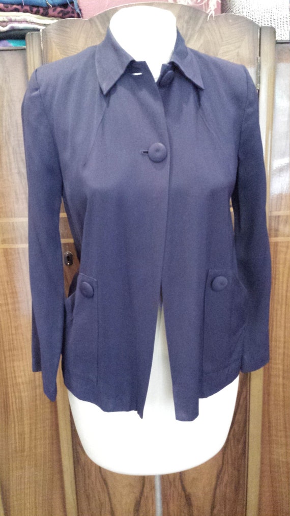 40's Navy Gabardine Swing Jacket, Sz S