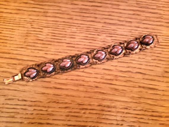 Mid-Century Copper Link Bracelet with Faux Goldst… - image 2