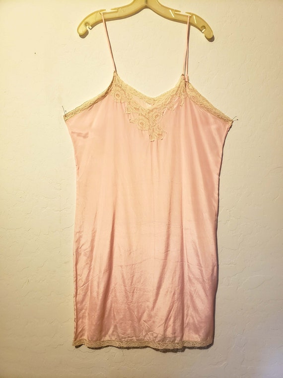 40s Vintage Pink Silk Lace Slip/Dress, Sz 42 - image 8