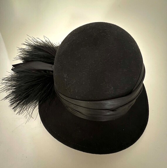 Sommert Kaufmann Black Wool Felt Cloche Hat, Feat… - image 6