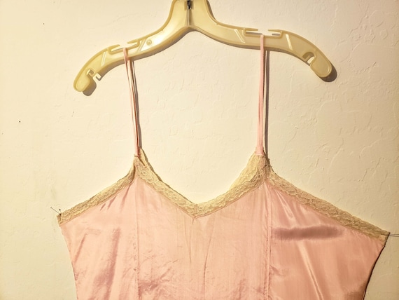 40s Vintage Pink Silk Lace Slip/Dress, Sz 42 - image 10