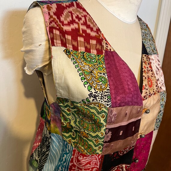 Vintage Silk Patchwork Vest, Reversible, Small/Me… - image 3