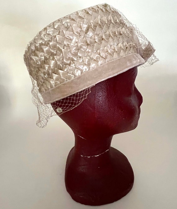 Braided Straw Cloche, Netting, Velvet Hatband, Vi… - image 4