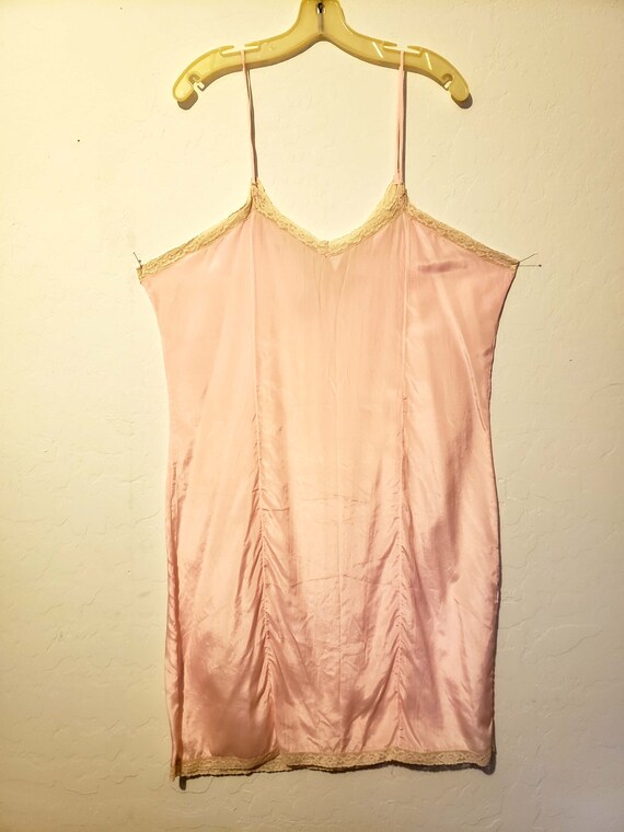 40s Vintage Pink Silk Lace Slip/Dress, Sz 42 - image 9