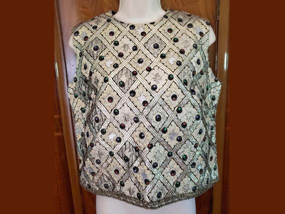 60s-70s Metallic Gold Cocktail Blouse, Mid Centur… - image 1