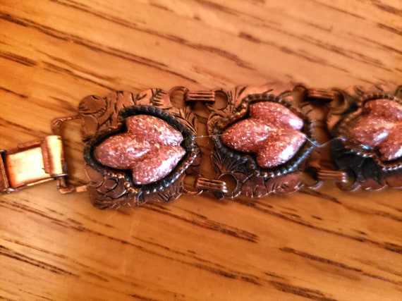 Mid-Century Copper Link Bracelet with Faux Goldst… - image 1