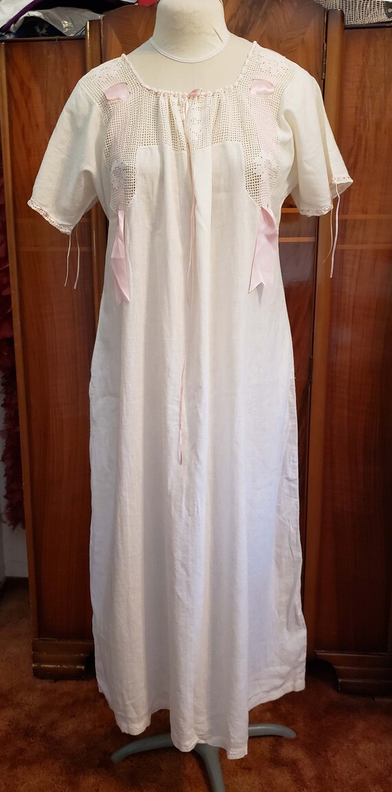 Edwardian Cotton Nightgown, Crochet Yoke, Lingerie