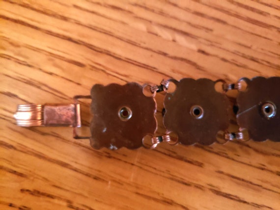 Mid-Century Copper Link Bracelet with Faux Goldst… - image 4