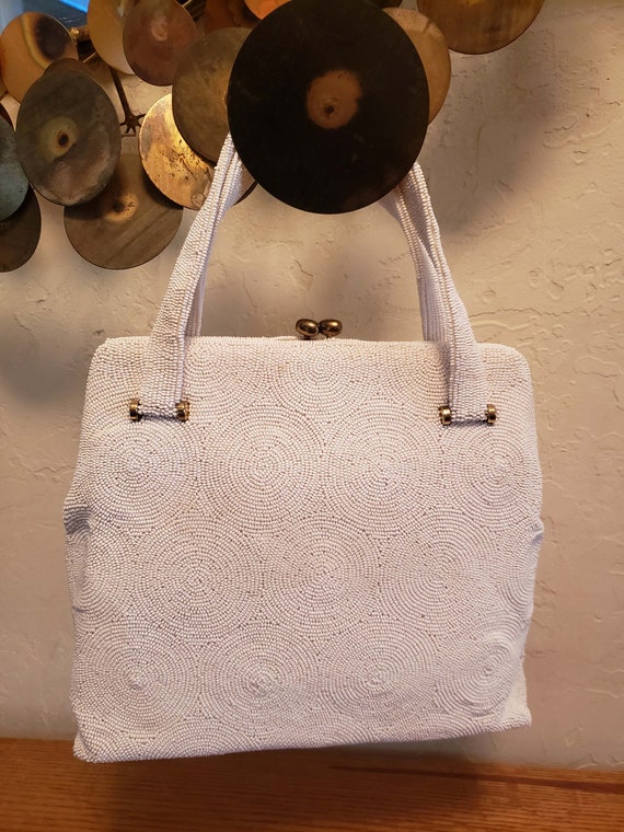 Vintage White Beaded Handbag, Purse, Hand beaded … - image 3