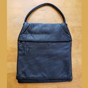 60&#39;s Black Leather Handbag, Purse, Retro, Vintage