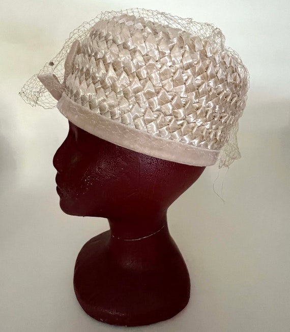 Braided Straw Cloche, Netting, Velvet Hatband, Vi… - image 2
