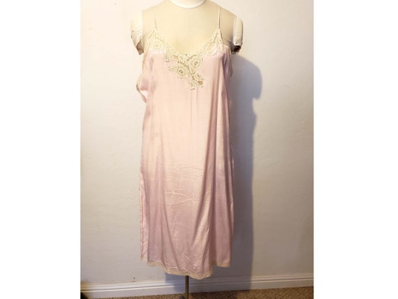 40s Vintage Pink Silk Lace Slip/Dress, Sz 42 - image 1