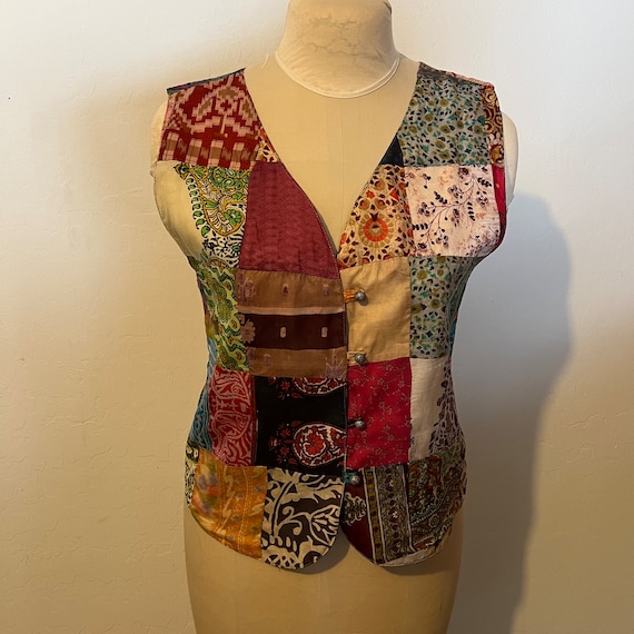 Vintage Silk Patchwork Vest, Reversible, Small/Me… - image 1