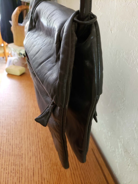 60's Black Leather Handbag, Purse, Retro, Vintage - image 5