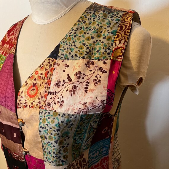 Vintage Silk Patchwork Vest, Reversible, Small/Me… - image 2