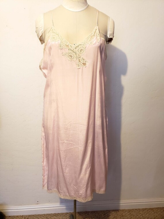 40s Vintage Pink Silk Lace Slip/Dress, Sz 42 - image 2