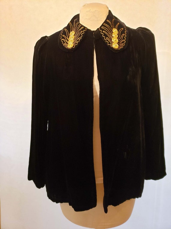 40's Velvet Coat Embellished Collar