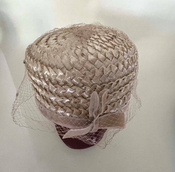 Braided Straw Cloche, Netting, Velvet Hatband, Vi… - image 5