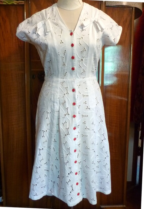 50's White Eyelet Day Dress, Vintage, Retro