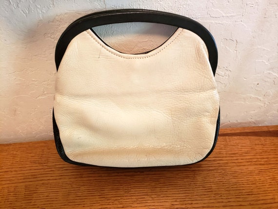 Mid Century Tan/Black Leather Clutch, Purse, Retr… - image 4