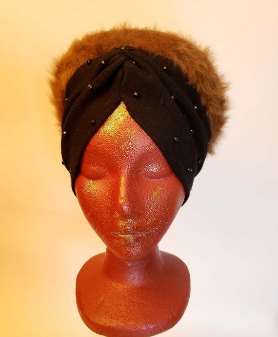 50s-60s Turban/Sultan Style Hat, Faux Fur, Joseph… - image 1