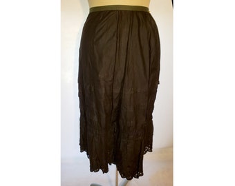 Vintage Edwardian Tiered Black Cotton Half Slip/Skirt, Petticoat, Lace, 25 inch waist