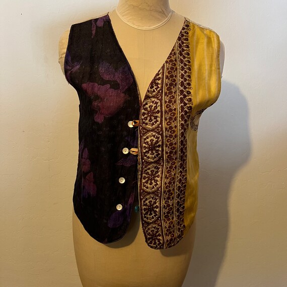 Vintage Silk Patchwork Vest, Reversible, Small/Me… - image 5