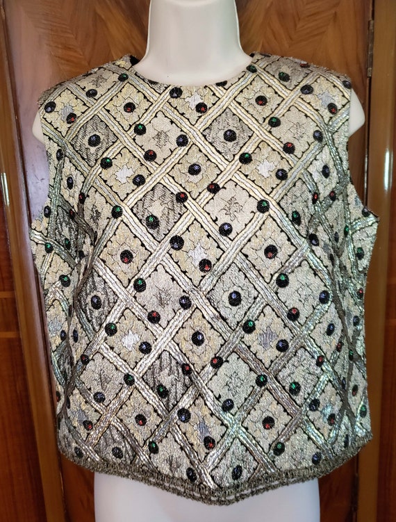 60s-70s Metallic Gold Cocktail Blouse, Mid Centur… - image 2