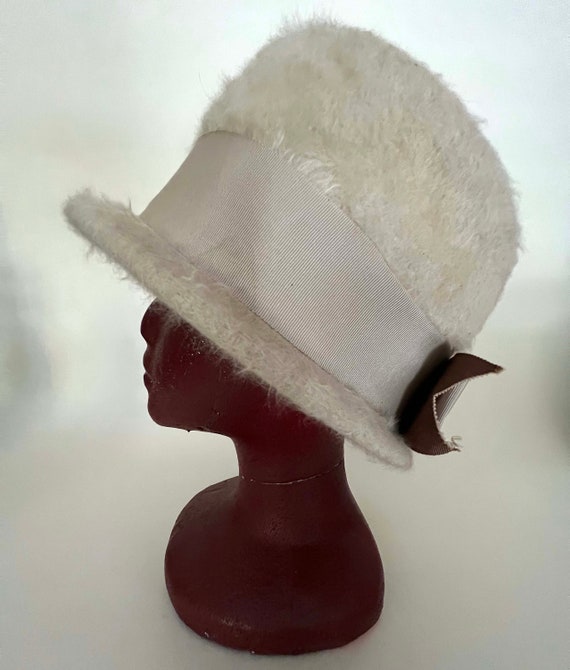 Vintage 1960s White Mohair Wool Cloche Hat, Gene … - image 1