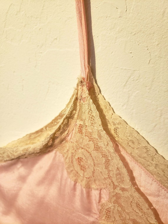 40s Vintage Pink Silk Lace Slip/Dress, Sz 42 - image 4
