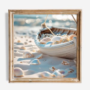 Neutral Beach Wall Art, Coastal Wall Art, Sailboat Print, Ocean Printable Art, Lake Wall Art, Beach House Decor, Boat Art, Seashell Print