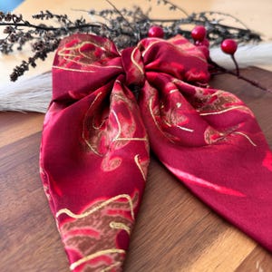 Luxury Satin Red Gold Hair Bow, Christmas Gift , Valentine&#39;s Day Hair Bow, Valentines Hair Bow for Girls, Sailor Hair Bow, Easter Day