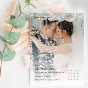 Wedding invitation template, floral wedding day invitation card, beautiful minimalist wedding card, digital canva editable wedding invite