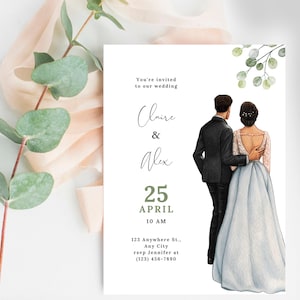 Wedding invitation template, floral wedding day invitation card, beautiful minimalist wedding card, digital canva editable wedding invite