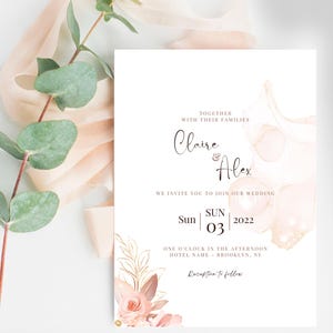 Wedding invitation template, floral wedding day invitation card, beautiful minimalist wedding card, digital canva editable wedding invite