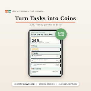 Gegamificeerde taaktracker in HTML | ADHD-beloningssysteem (digitale download)