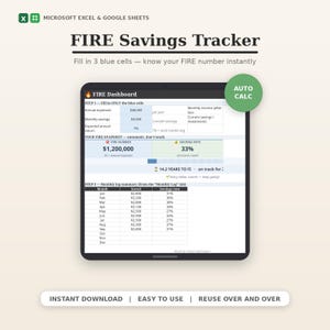 Feuille de calcul pour le suivi de l'épargne FIRE | Calculateur d'indépendance financière (Excel et Google Sheets)