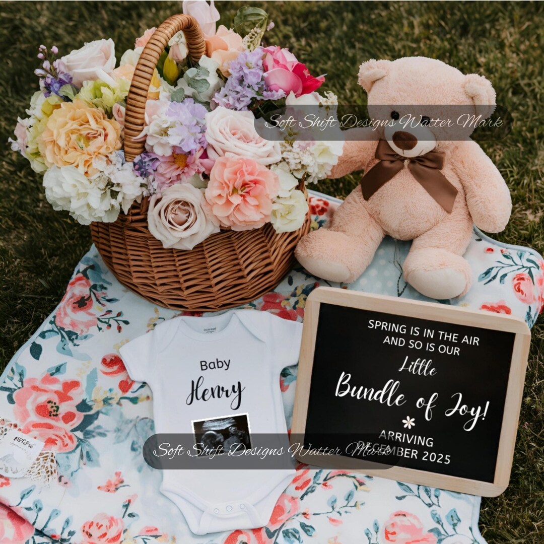 Spring Pregnancy Announcement Digital, Editable Spring Pregnancy ...