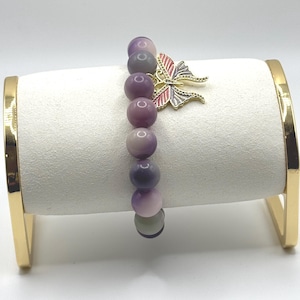 Purple Beaded Bracelet with Butterfly Charm – Handmade Jewellery Gift for Her