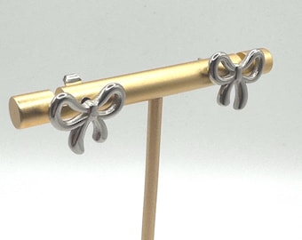 18K Gold Plated Stainless Steel Bow Stud Earrings – Cute Dainty Ribbon Jewellery Gift for Her