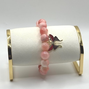 Pink Beaded Bracelet with Butterfly Charm – Handmade Jewellery Gift for Her