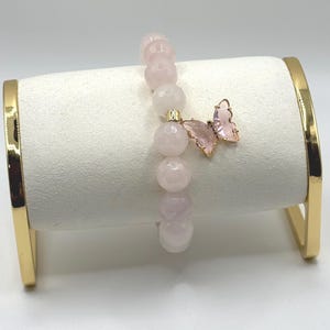 Pink Beaded Bracelet with Butterfly Charm – Handmade Jewellery Gift for Her