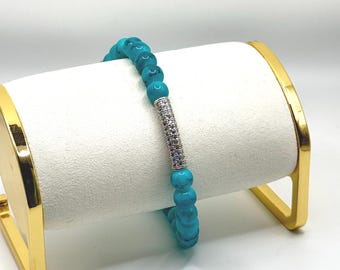 Tobillera de cuentas turquesas con barra de cristal / Joyería de playa de verano / Tobillera elástica para mujer / Pulsera de pie estilo bohemio