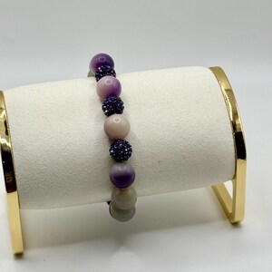 Purple and White Beaded Bracelet | Handmade Stretch Bracelet with Sparkle Crystal Beads | Gift for Her | UK Jewellery