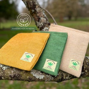 Bolsa de cáñamo del Himalaya hecha a mano con cremallera / Neceser de maquillaje ecológico para mujer / Monedero bohemio minimalista / Bolso de mano sostenible
