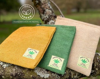Astuccio con cerniera in canapa himalayana fatto a mano: borsa per il trucco ecologica