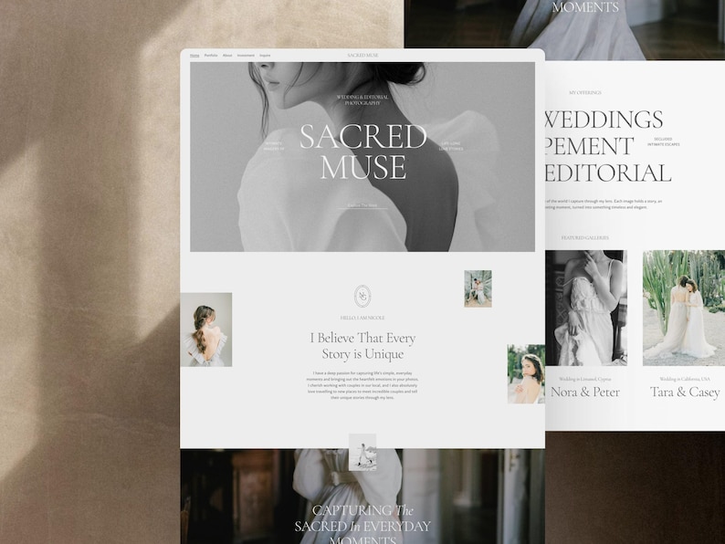 Elegant Squarespace Photographer Portfolio Template with Wedding Galleries for Professional Websites image 1