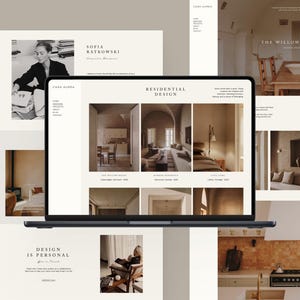 May include: A laptop displaying a website design with the text "Residential Design" and images of interior spaces. The website also features the name "Sofia Ratkowski" and the phrase "Design is Personal."