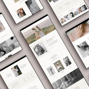 May include: A website for a wedding photographer. The website features images of brides and wedding details, along with text about the photographer's services and style. The website is designed in a minimalist style with a white background and black text.