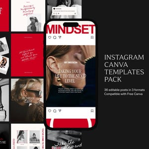 Plantillas de Instagram para Coach: Diseño para redes sociales en rojo (Canva, descarga digital, 108 publicaciones)